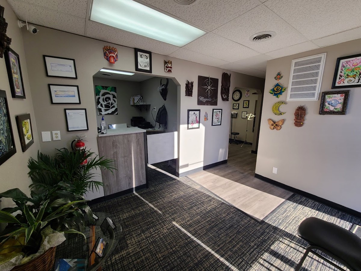Clean, welcoming waiting area inside Magnetic Ink